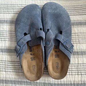 Birkenstock Blue Suede Clogs
